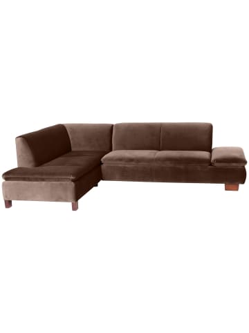58 aufm Kessel ECKSOFA mit Ottomane links Kaye Bezug Samtvelours Buche nussbaum dunkel / braun