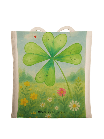 Mr. & Mrs. Panda Shopping Tasche Blume Kleeblatt Design ohne Spruch in Weiß