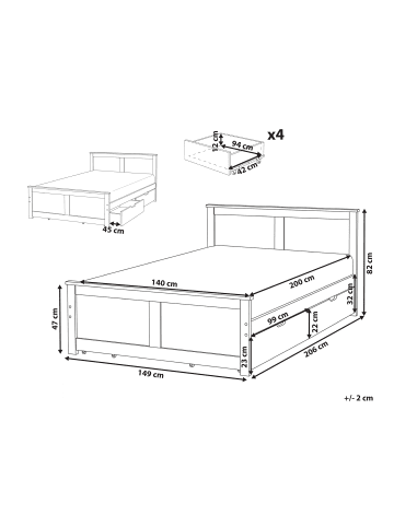 Beliani Doppelbett DAUPHIN in Braun - (W) 149 x (H) 82 x (L) 206 cm