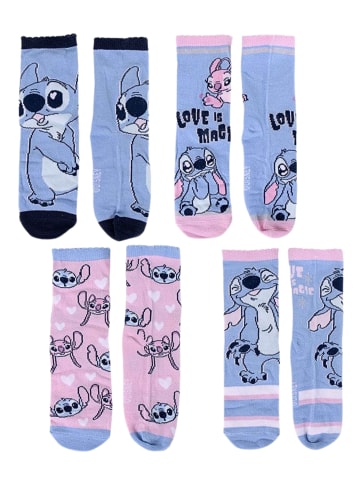 Cerda 4er - Pack Kindersocken Disney Stitch & Angel Geschenkset mit Spardose in Bunt