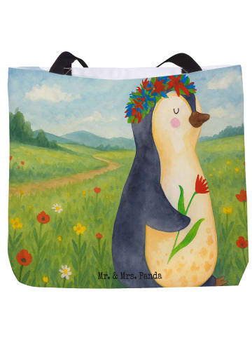 Mr. & Mrs. Panda Strandtasche Pinguin Blumen Design ohne Spruch in Weiß