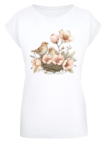F4NT4STIC Extended Shoulder T-Shirt Vogelnest Blumen in weiß