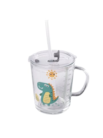 Intirilife Kinder Trinkbecher transparent mit Deckel in Dino Design