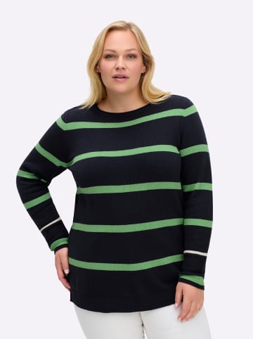 sheego Pullover in tiefblau-apfel-geringelt