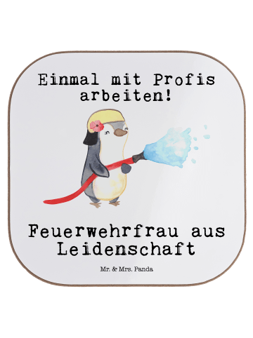 Mr. & Mrs. Panda Untersetzer Feuerwehrfrau Leidenschaft mit Spruch in Weiß