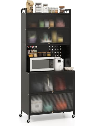 COSTWAY Küchenschrank mit Rollen 80 x 40 x 178 cm in Schwarz