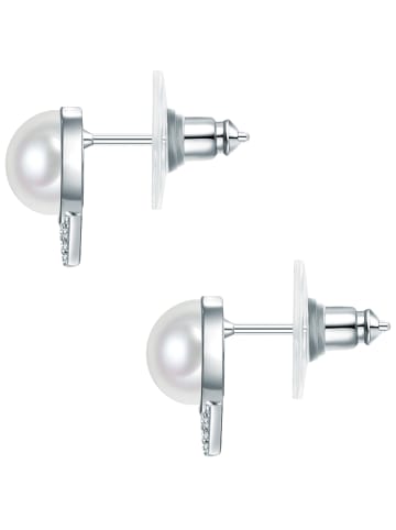 Lulu & Jane Perlen-Ohrstecker Messing Zirkonia Muschelkernperle in weiß