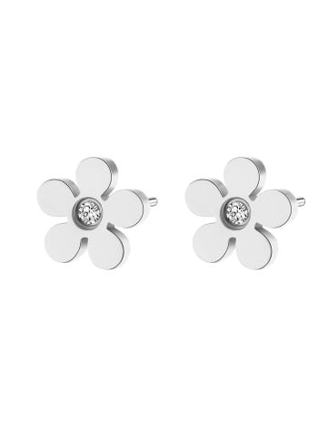 Hey Happiness Ohrstecker Blume mit Zirkonia Edelstahl in Silber - (L) 0,7 cm