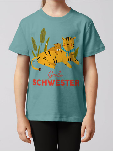 wat? Apparel T-Shirt Tiger Große Schwester in Teal Monstera