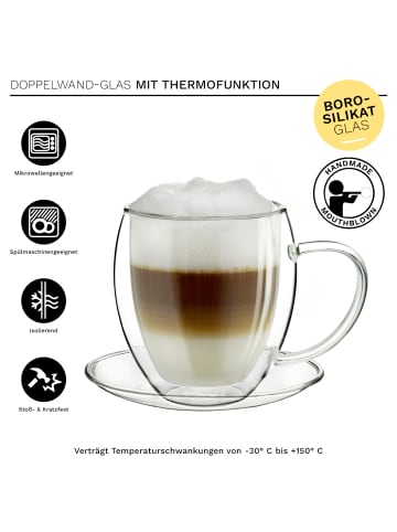 Creano 6er Set Thermo-Tasse "Doppelwandtasse" mit Untersetzer  - 250ml