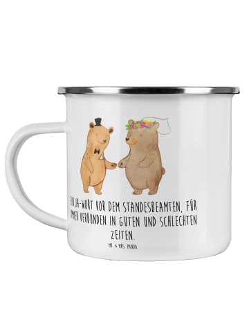 Mr. & Mrs. Panda Camping Emaille Tasse StandeMenschtliche Trauung V... in Transparent