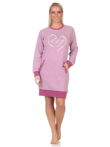 NORMANN Interlock Nachthemd langarm Bündchen Herzmotiv - 87733 in beere