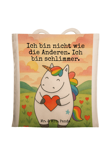 Mr. & Mrs. Panda Stofftasche Einhorn Herz Design mit Spruch in Weiß