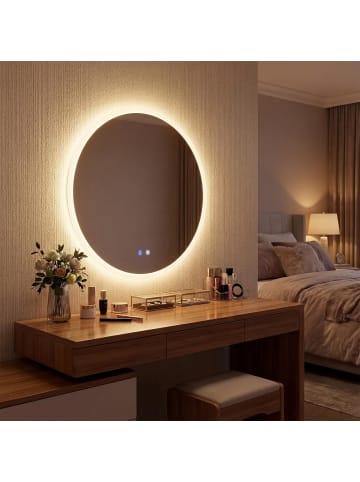 COSTWAY Runder Spiegel mit Beleuchtung 60cm in Silber