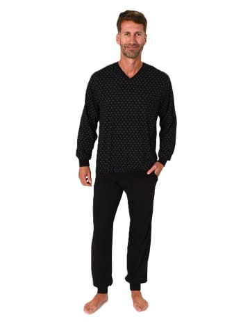 NORMANN Langarm Schlafanzug Pyjama Bündchen print - 86565 in schwarz