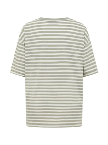 ELBSAND T-Shirt Kia in Pale Fern + Cloud White STRIPE