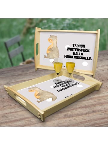 Mr. & Mrs. Panda Holztablett Otter Bauch mit Spruch in Grau Pastell