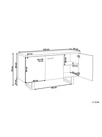 Beliani Sideboard TIMBER in Braun/Grau - (W) 140 x (H) 79 x (L) 42 cm