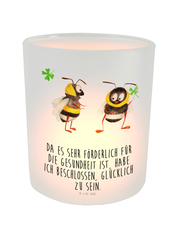 Mr. & Mrs. Panda Windlicht Hummeln Kleeblatt mit Spruch in Transparent