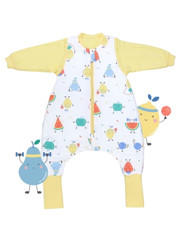 Schlummersack Schlafsack mit Füßen und umklappbaren Bündchen, 2.5 TOG in Weiß-Gelb