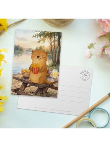 Mr. & Mrs. Panda Postkarte Otter See Pommes Design ohne Spruch in Weiß