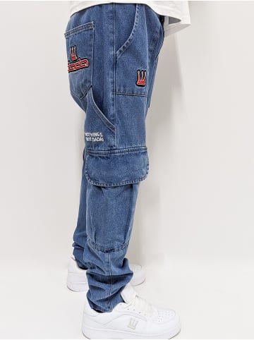 DADA Cargo Baggy Denim Jeans mit Logo Stitching Worker in Hellblau