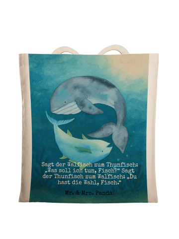 Mr. & Mrs. Panda Tragetasche Walfisch Thunfisch Design mit Spruch in Weiß