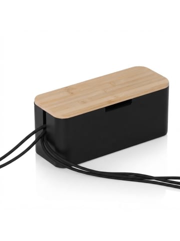 relaxdays Kabelbox in Natur/ Schwarz - (B)34 x (H)14,5 x (T)13,5 cm