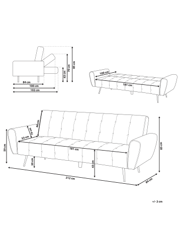 Beliani Schlafsofa SELNES in Grau/Kupfer - (W) 212 x (H) 85 x (L) 84 cm