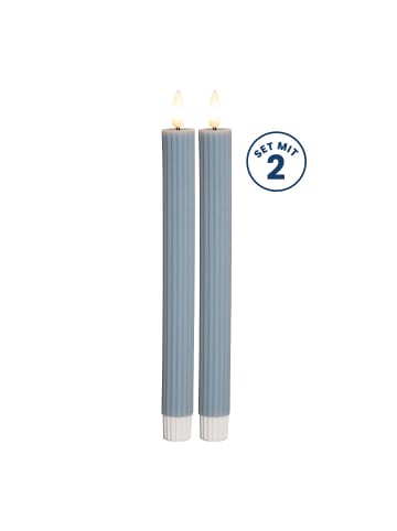 STAR Trading LED Stabkerze Flamme Stripe 2er-Set aus Wachs, blau in Blau