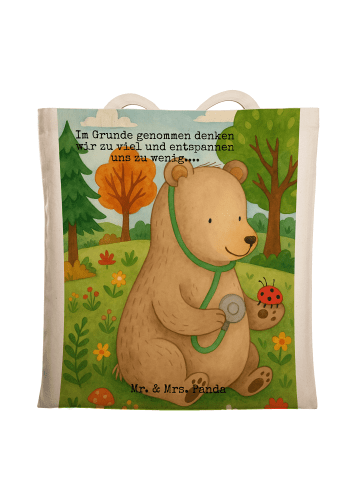 Mr. & Mrs. Panda Shopper Bär Arzt Design mit Spruch in Weiß