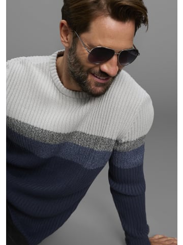 Man's World Rundhalspullover in blau-grau melange