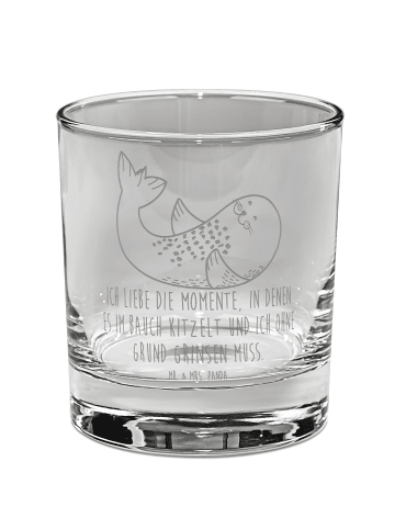 Mr. & Mrs. Panda Whiskey Glas Robbe Liegen mit Spruch in Transparent