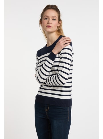 DreiMaster Damen Strickpullover in Marine Wollweiss