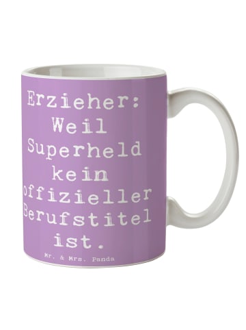 Mr. & Mrs. Panda Becher Spruch Erzieher Superheld mit Spruch in Lavendeltraum