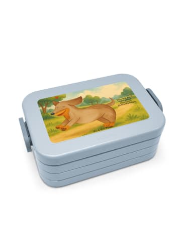 Mr. & Mrs. Panda Lunch Box Hund Dackel Design mit Spruch in Blau Pastell