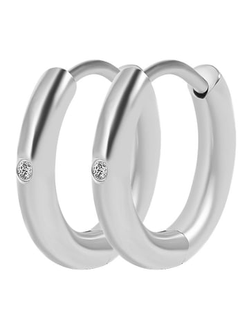 Adeliás Damen Ohrringe – Klappcreole aus Edelstahl mit Strass Steinchen in silber