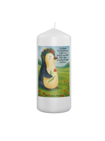 Mr. & Mrs. Panda Kerze Pinguin Blumen Design mit Spruch in Weiß