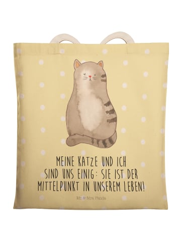 Mr. & Mrs. Panda Einkaufstasche Katze Sitzen mit Spruch in Gelb Pastell