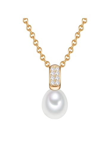 Valero Pearls Kette mit Anhänger Sterling Silber gelbgold Süßwasser-Zuchtperle weiß Zirkonia weiß in gelbgold