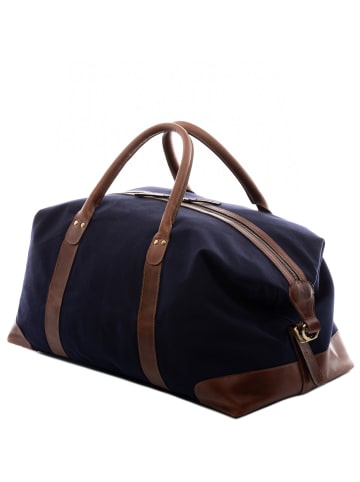 SID & VAIN Reisetasche Canvas & Leder echt Leder Weekender groß blau-braun DAVIS in blau