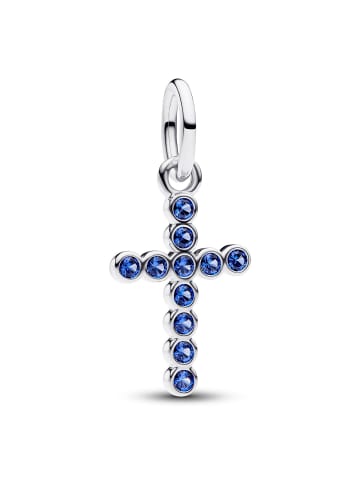 Pandora Charm-Anhänger Kreuz Silber mit Blauen Steinen
