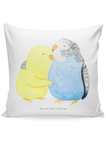Mr. & Mrs. Panda Kissen 40x40 Wellensittich Liebe ohne Spruch in Weiß