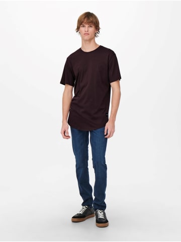 Only&Sons Langes Rundhals T-Shirt Kurzarm Shirt ONSMATT Stretch Basic in Weinrot