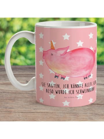 Mr. & Mrs. Panda Kaffeetasse Einhorn Schwein mit Spruch in Rot Pastell