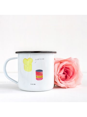 Mr. & Mrs. Panda XL Emaille Tasse Toast Marmelade ohne Spruch in Weiß