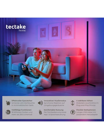 tectake LED-Stehleuchte, Musikmodus, 16 Mio. Farben, über 200 Lichteffekte