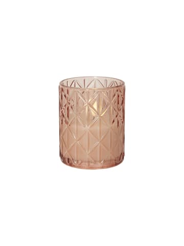 STAR Trading Kerze Flamme Romb, Glasbehälter rosa, weißes Wachs, LED, Timer, Warmwe
