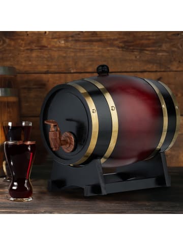 relaxdays Holzfass in Rot/ Schwarz - 2,2 l