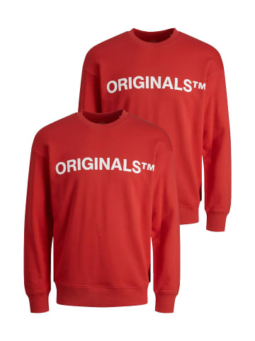 Jack & Jones 2er-SET Sweater Rundhals Pullover mit ORIGINALS Print in Rot